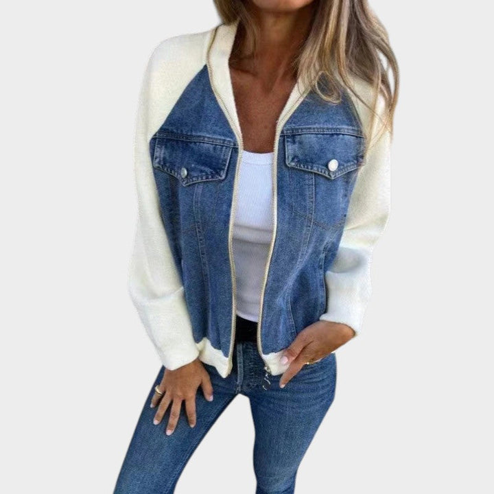 Casual Contrast Zip Denim Jacket