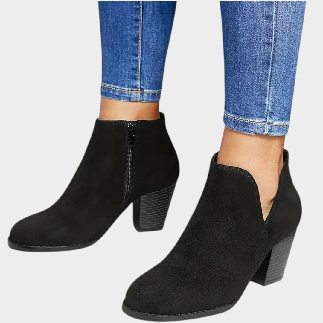 Women's Suede Ankle Boots Block Heel Side Zip