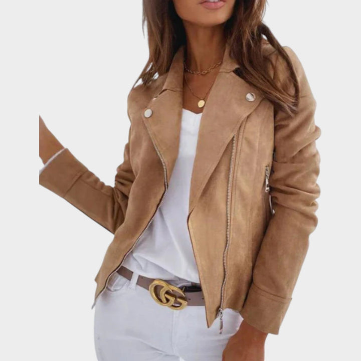 Women's Leather Jacket Casual Suede Moto Zip Closure