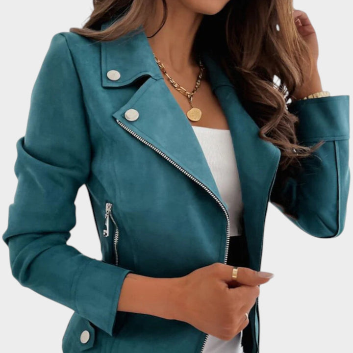 Women's Leather Jacket Casual Suede Moto Zip Closure