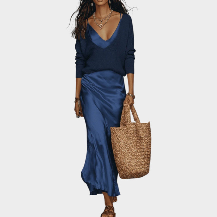 Sophisticated Knit and Satin Skirt Set