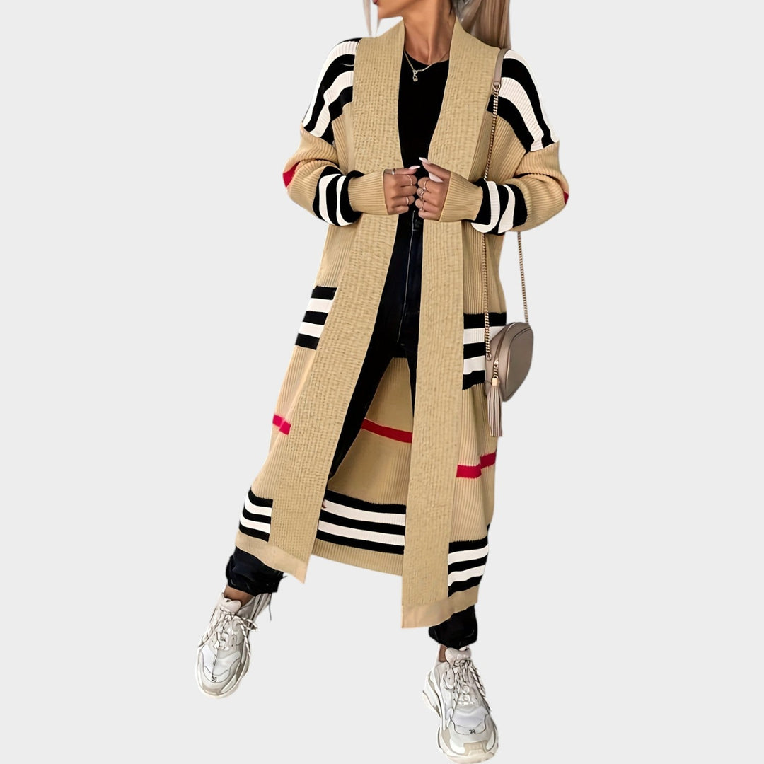Women's Knit Cardigan Open Front Striped Longline
