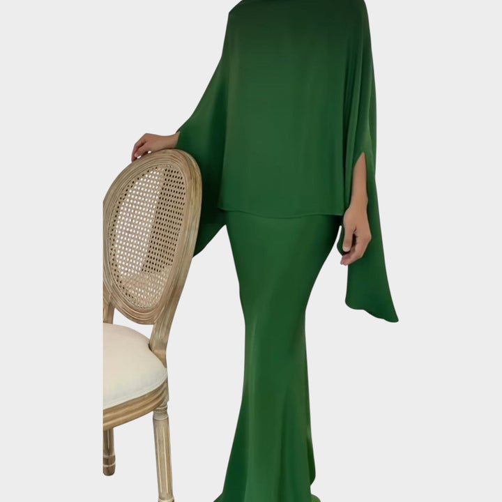 Elegant Draped Cape Two-Piece Set