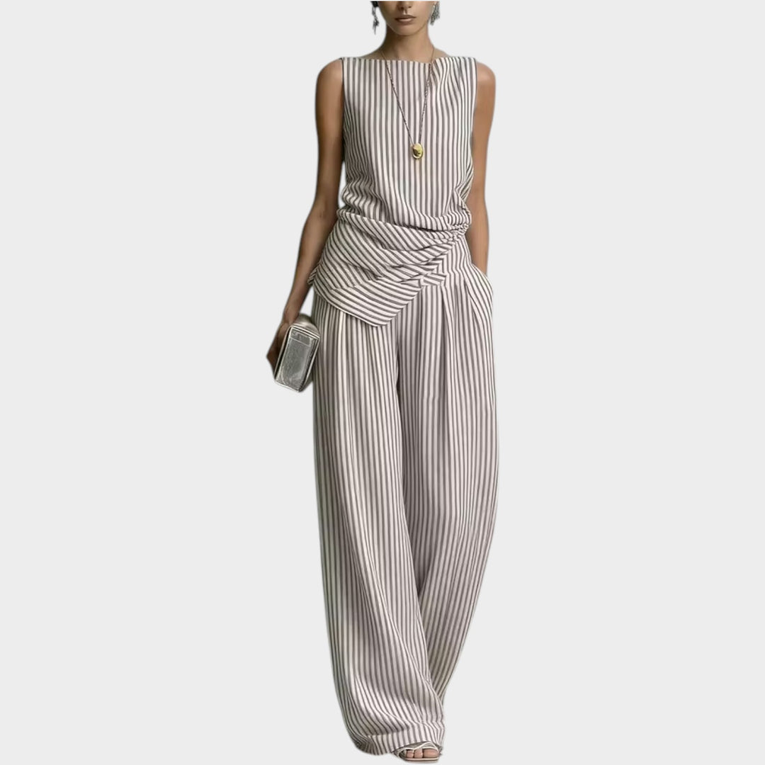 Striped Wide-Leg Two-Piece Set