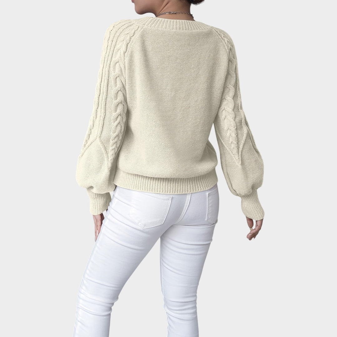 Women’s Knit Sweater Crew Neck Chunky Lantern Sleeve