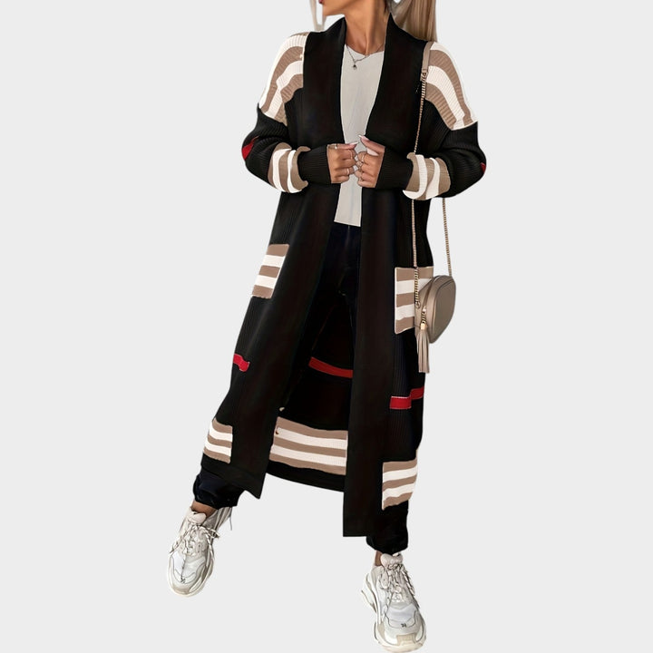 Women's Knit Cardigan Open Front Striped Longline