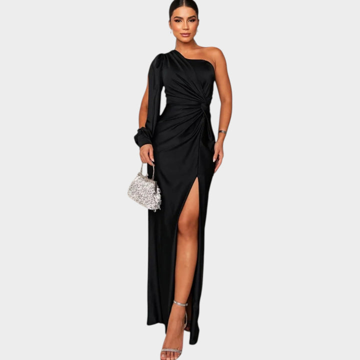 One-Shoulder Satin Evening Gown