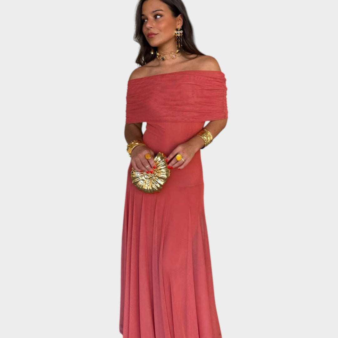 Sheer Flow Off-Shoulder Maxi Dress