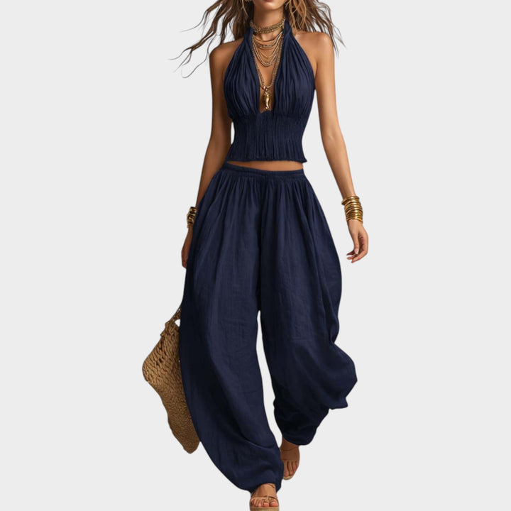 Halter Crop Top & Wide-Leg Pants Set