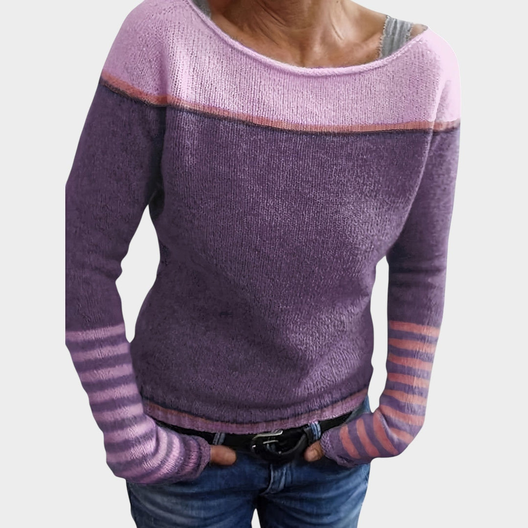 Women’s Knit Sweater Asymmetric Color Block Long Sleeve