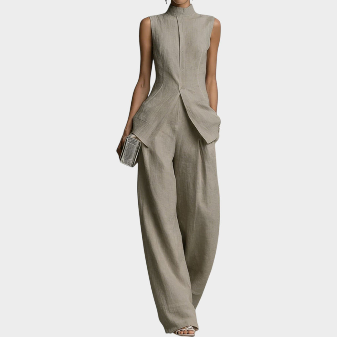 Sleeveless Tailored Wide-Leg Jumpsuit