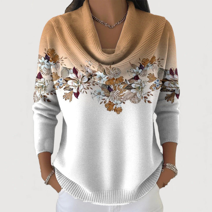 Women's Knit Sweater Turtleneck Floral Print