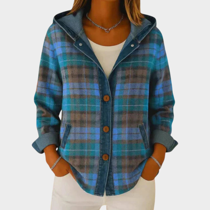 Women’s Knit Cardigan Checkered Hooded Casual Layering Style