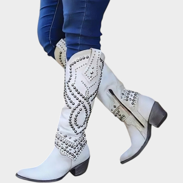 Western Studded Knee High Cowboy Boots