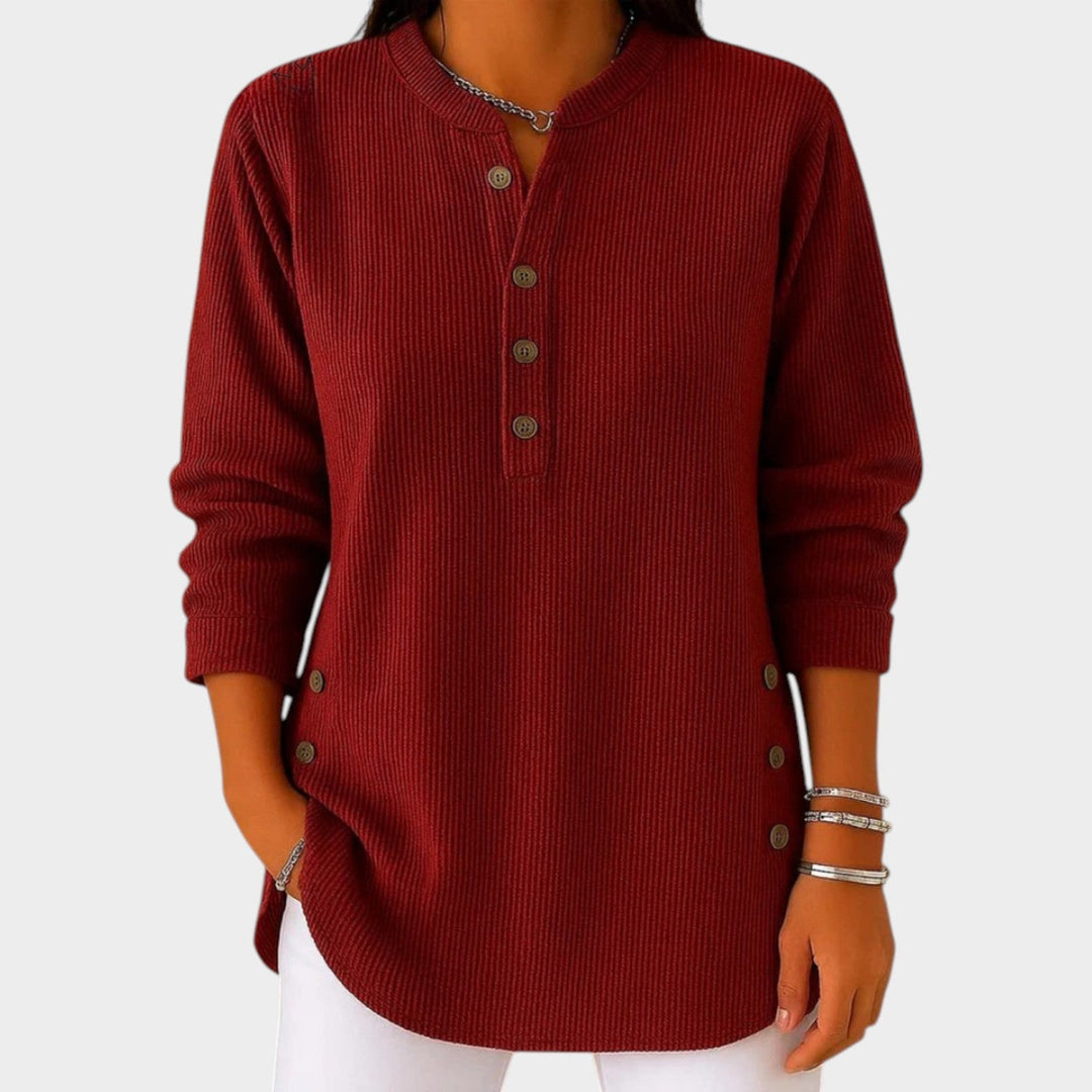 Women's Knit Sweater Henley Ribbed Button Front