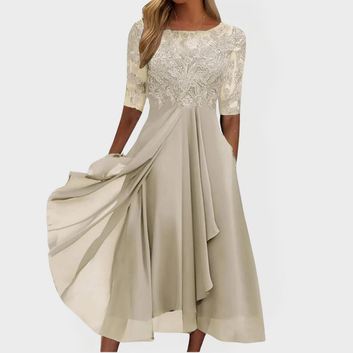 Embroidered Dress with Lace and Romantic Feel