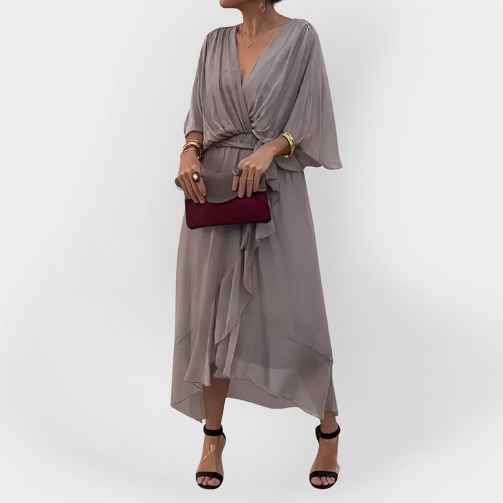 Chiffon Dress with V-Neck