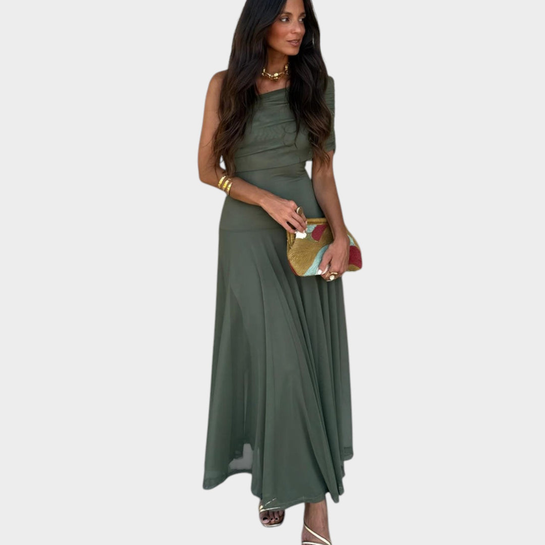 Sheer Flow Off-Shoulder Maxi Dress