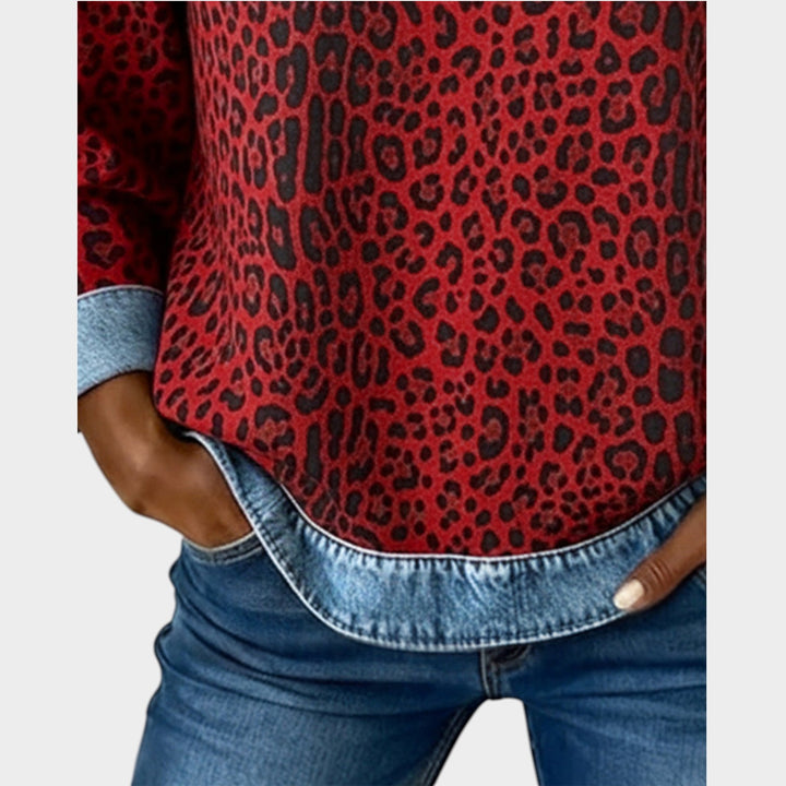 Women’s Leopard Print Denim Trim Top