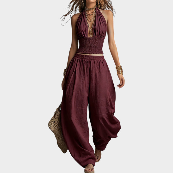 Halter Crop Top & Wide-Leg Pants Set
