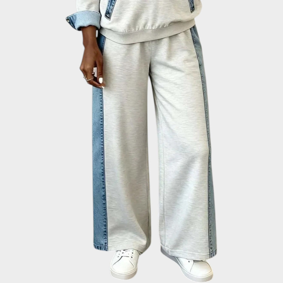 Casual Denim Trim Two-Piece Set