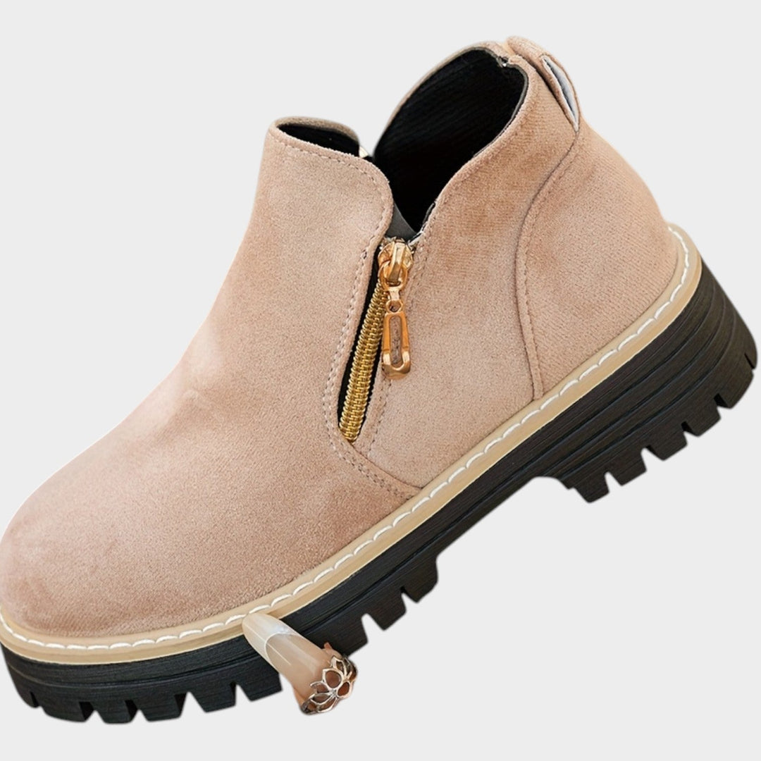 Women's Ankle Boots Double Zipper Thick Sole Solid Color