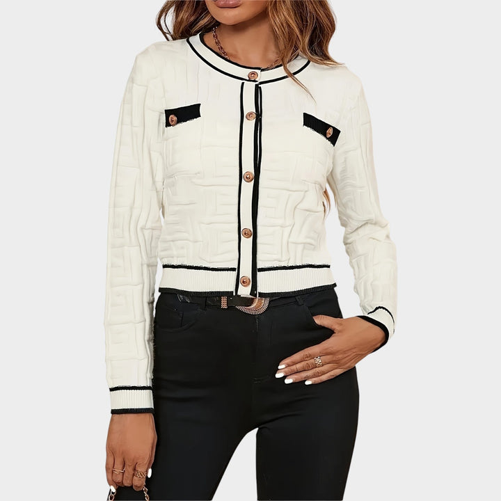 Women's Knit Cardigan Button Up Golden Details Soft Texture