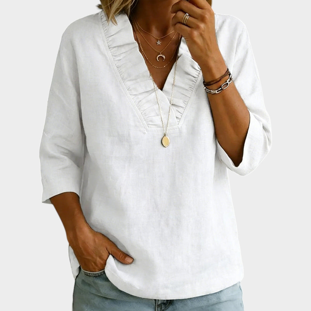 Ruffle Trim V-Neck Blouse
