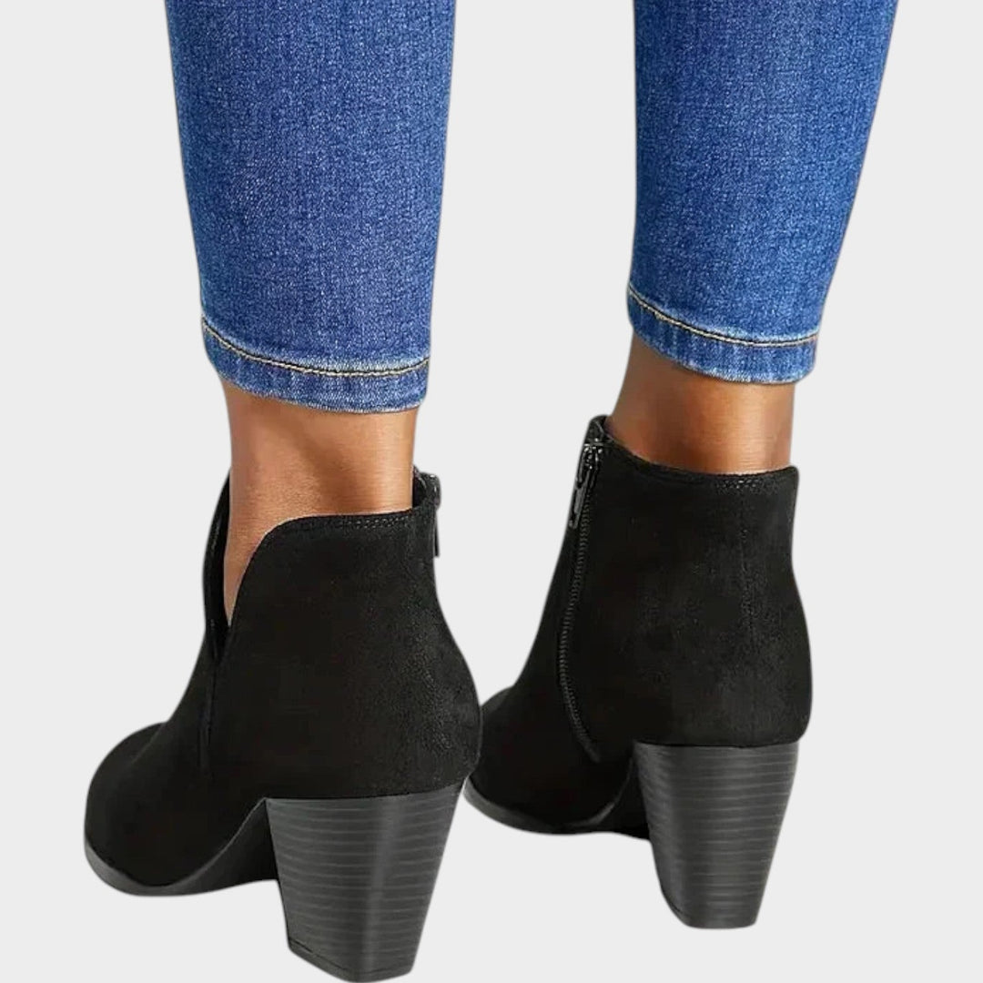 Women's Suede Ankle Boots Block Heel Side Zip
