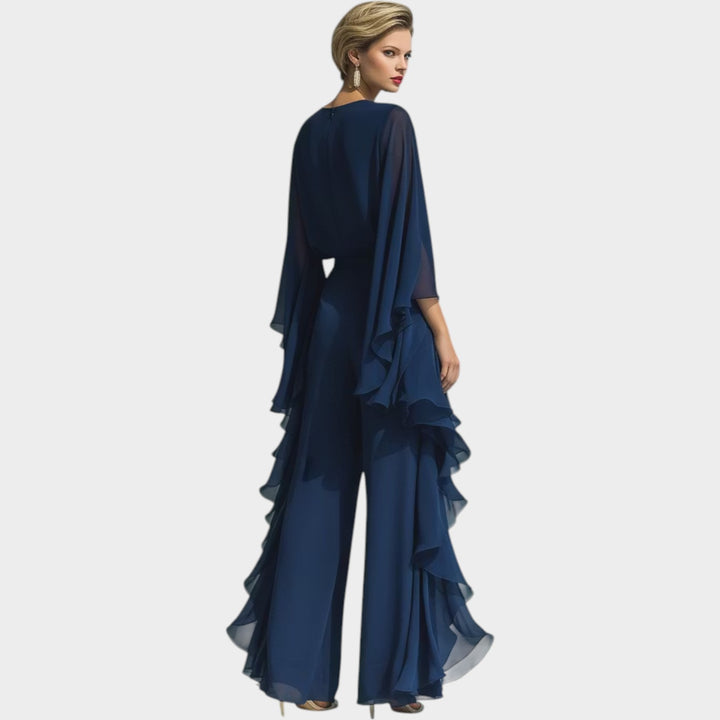 Flowing Ruffle Evening Jumpsuit