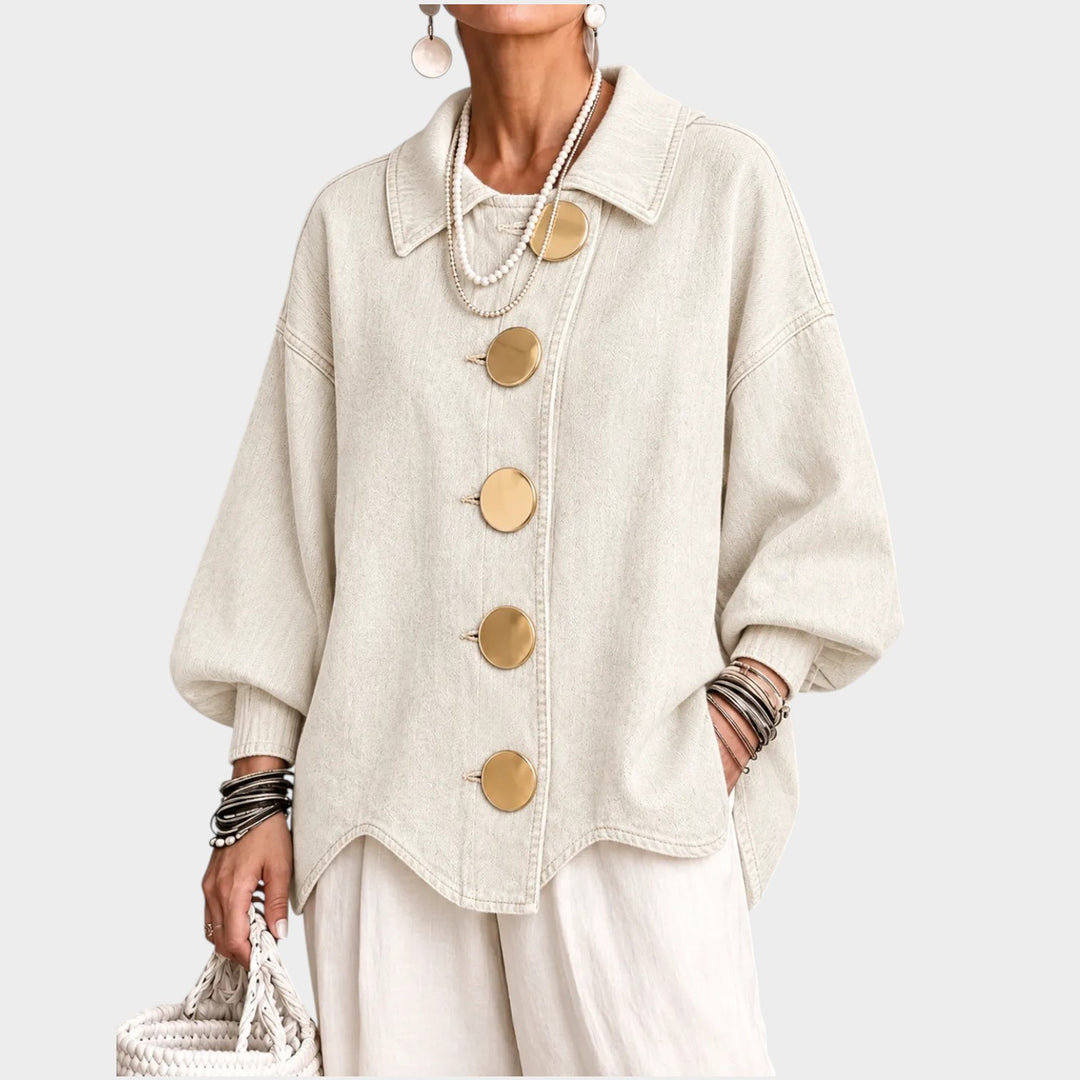 Women’s Oversized Denim Jacket Button Front Balloon Sleeve
