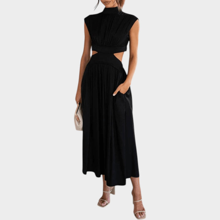 Pleated Cut-Out Midi Dress