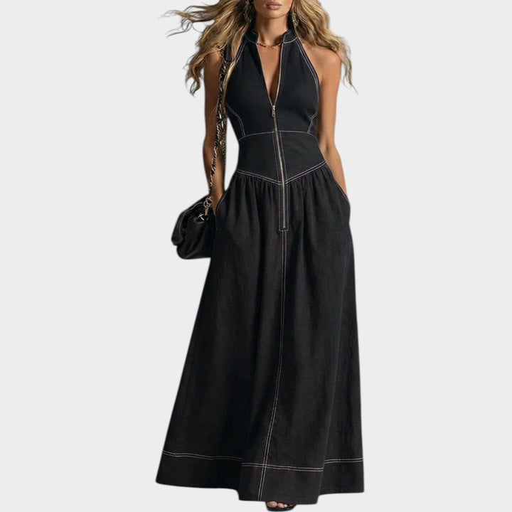 Sleeveless Zip-Front Maxi Dress