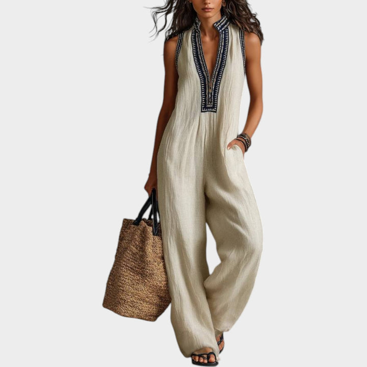 Boho Linen Wide-Leg Jumpsuit