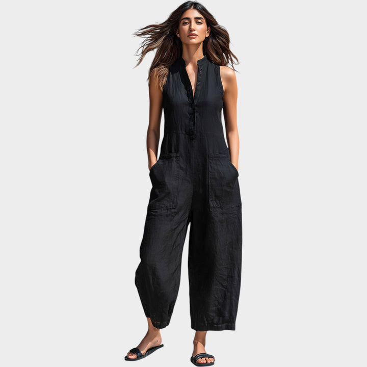 Sleeveless Button‑Front Jumpsuit