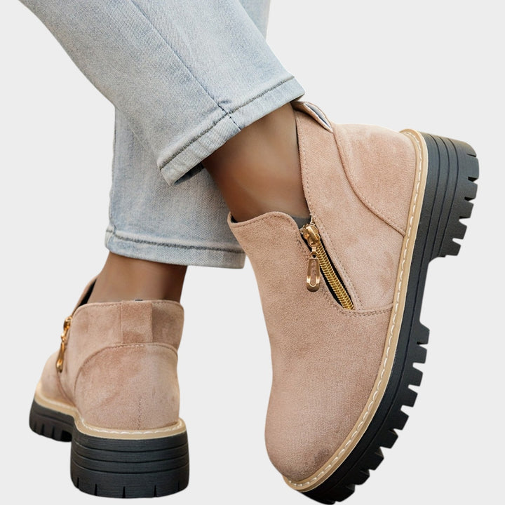 Women's Ankle Boots Double Zipper Thick Sole Solid Color