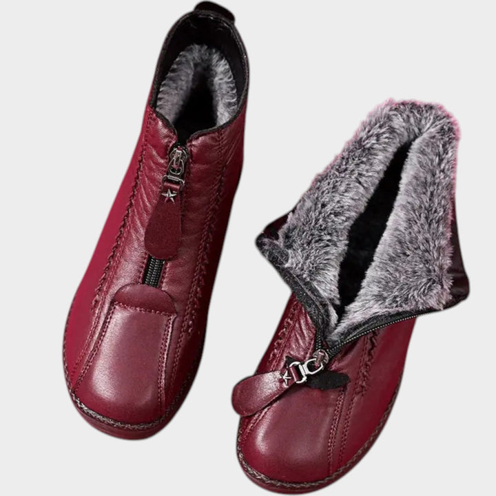 Women's Leather Ankle Boots Lined Slip-Resistant Side Zip