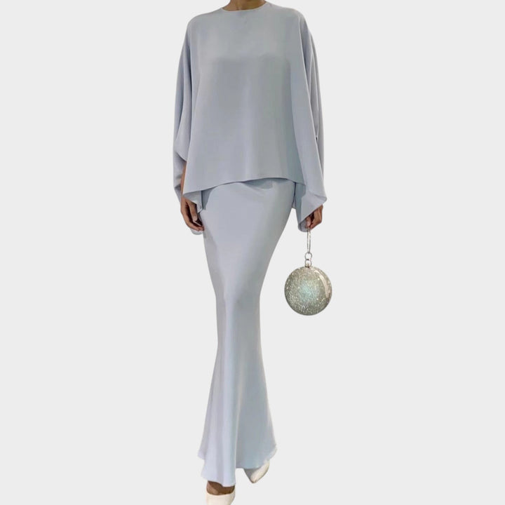 Elegant Draped Cape Two-Piece Set