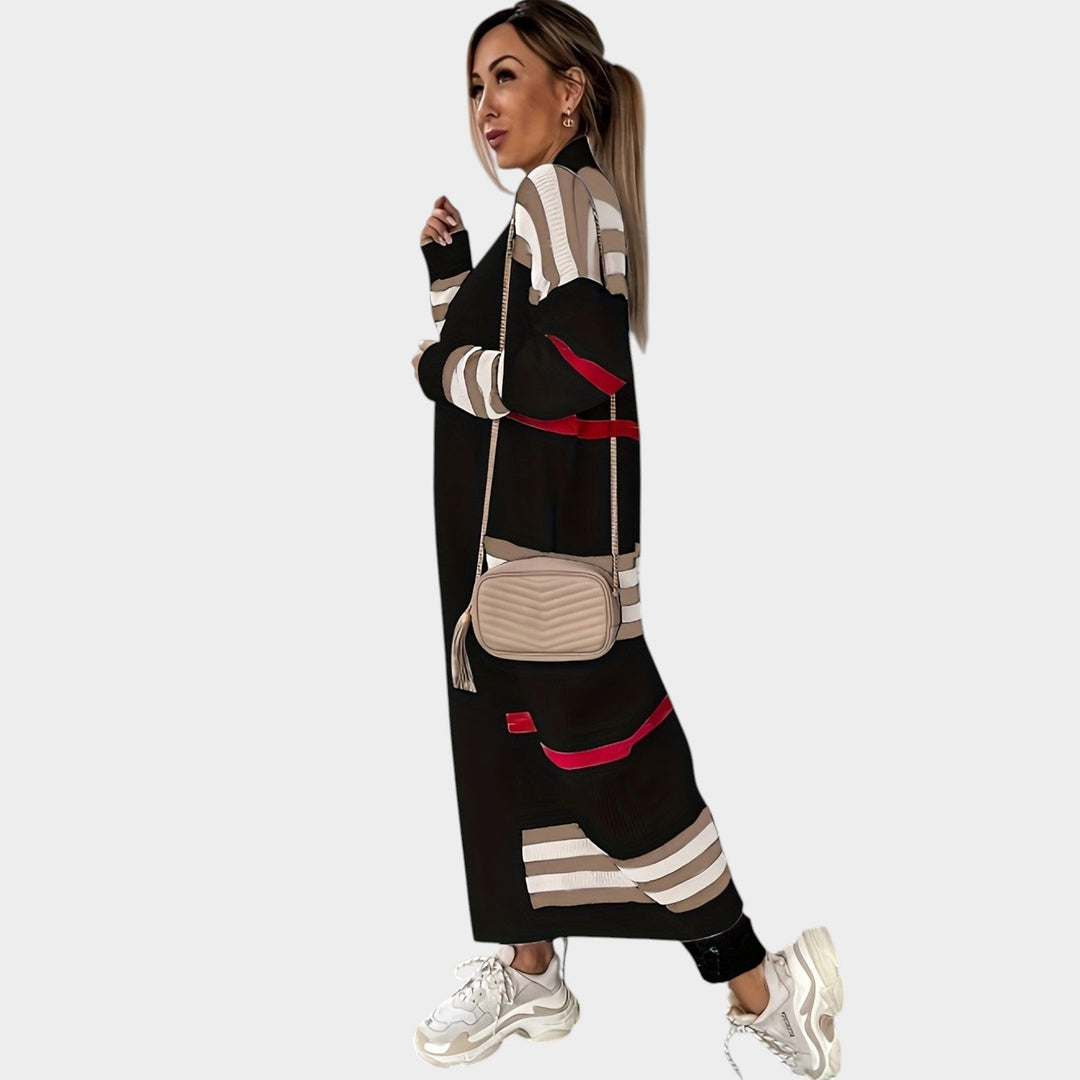 Women's Knit Cardigan Open Front Striped Longline