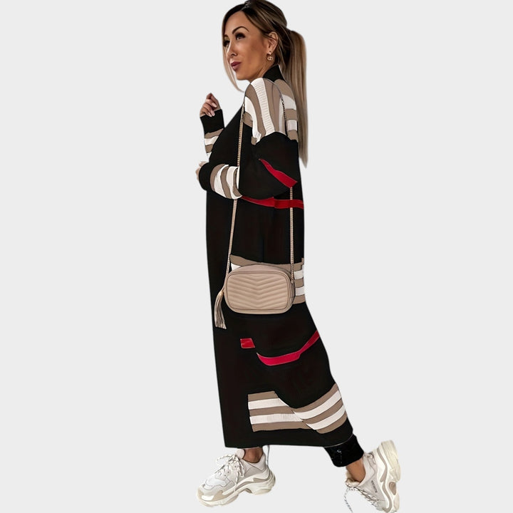 Women's Knit Cardigan Open Front Striped Longline