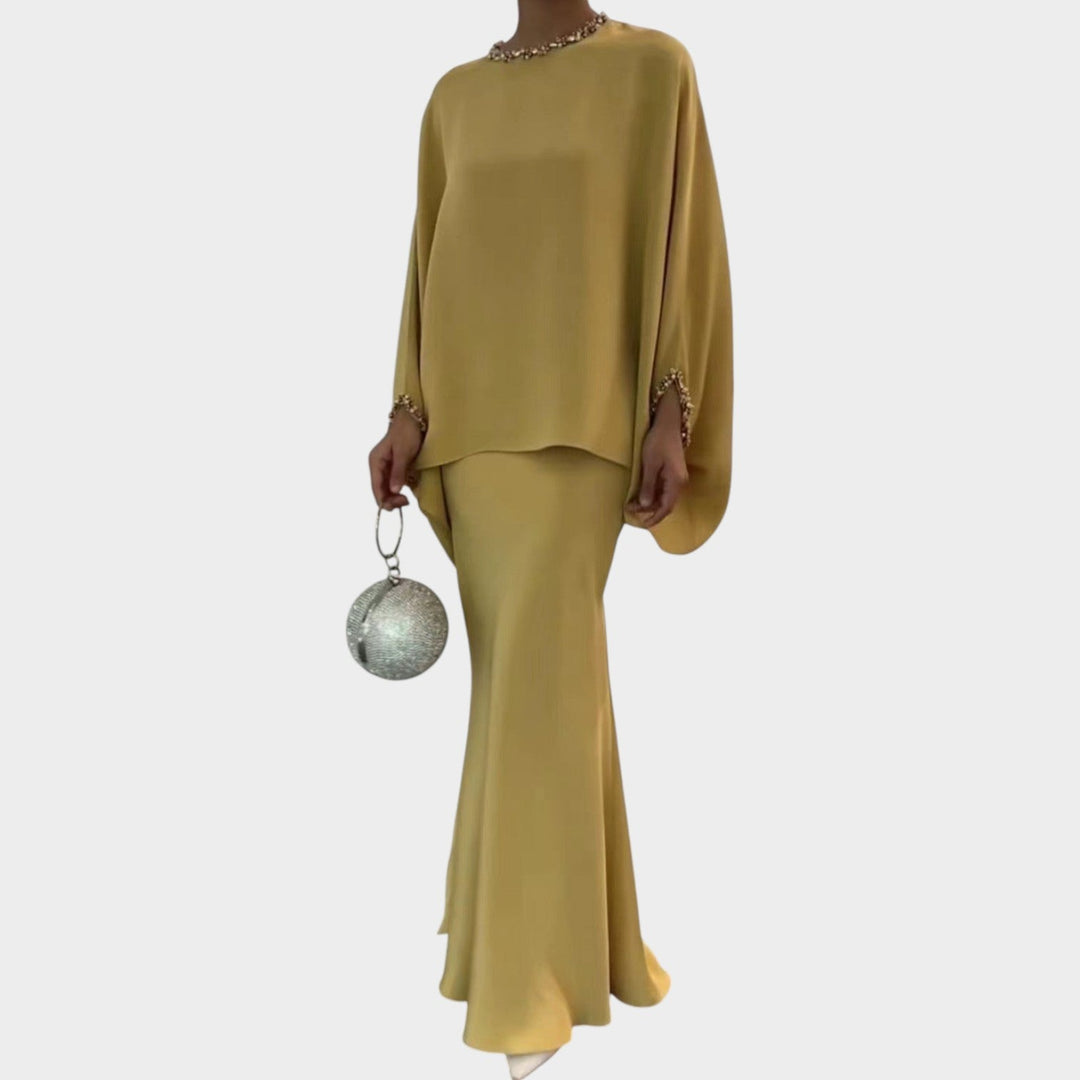 Elegant Draped Cape Two-Piece Set