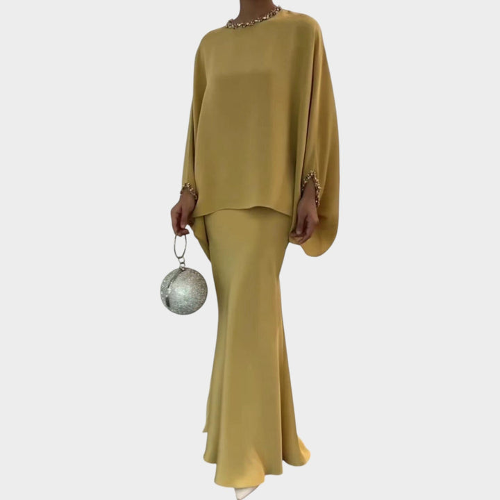 Elegant Draped Cape Two-Piece Set