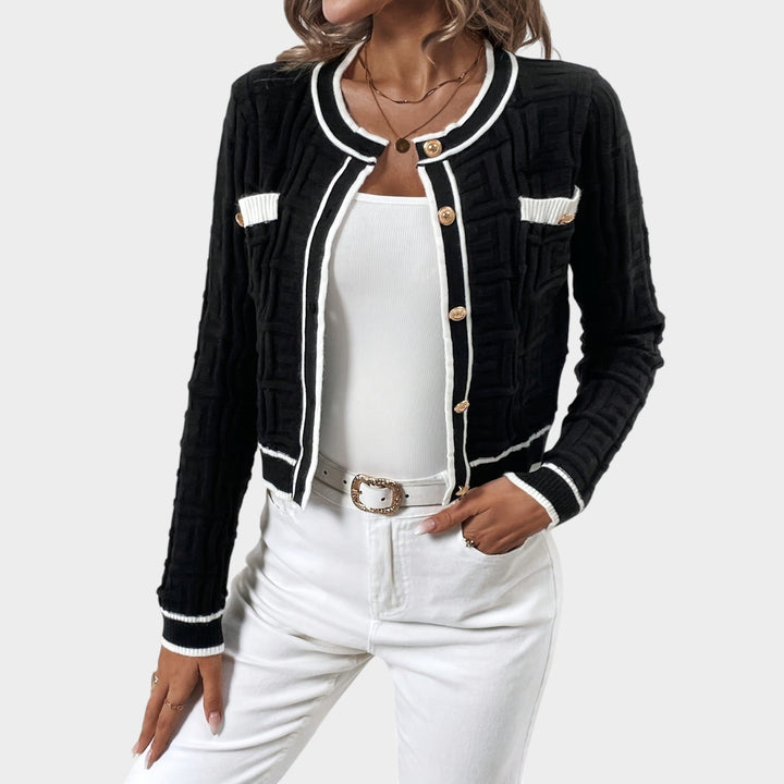 Women's Knit Cardigan Button Up Golden Details Soft Texture