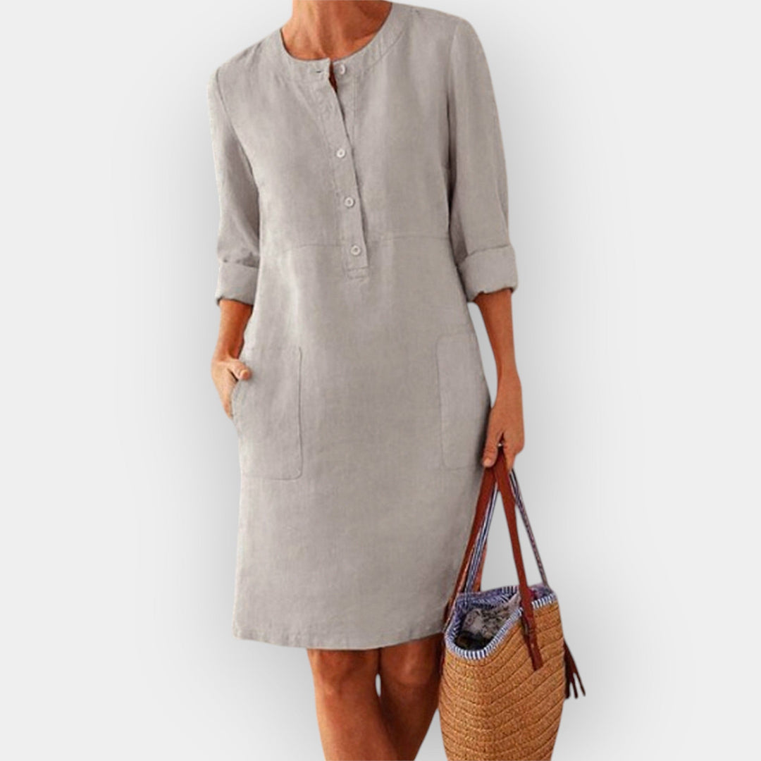 Elegant Cotton Midi Dress with Simple Design