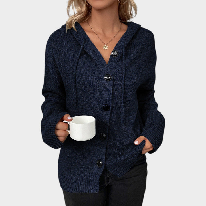 Women's Knit Cardigan Button Front V Neck Hooded