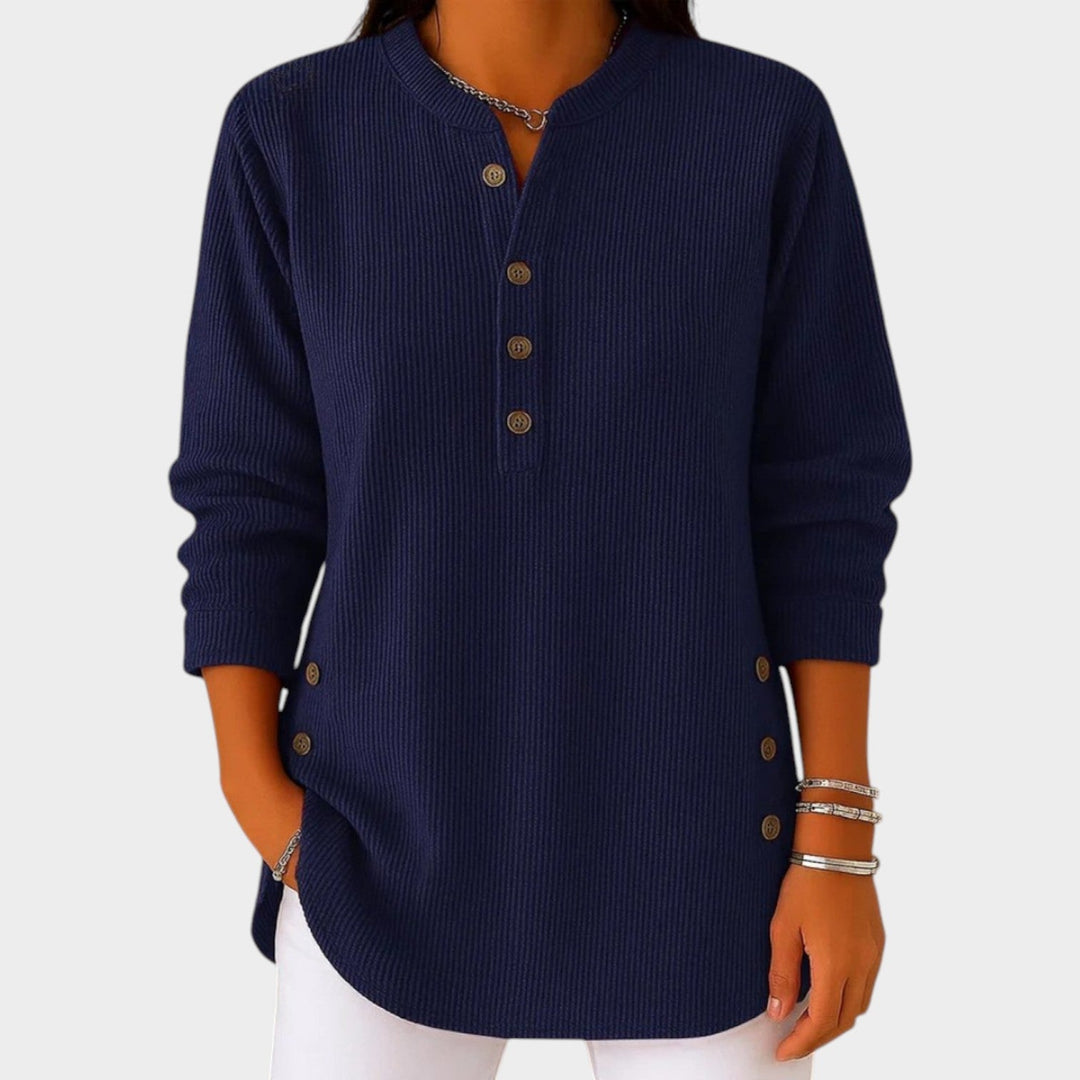 Women's Knit Sweater Henley Ribbed Button Front