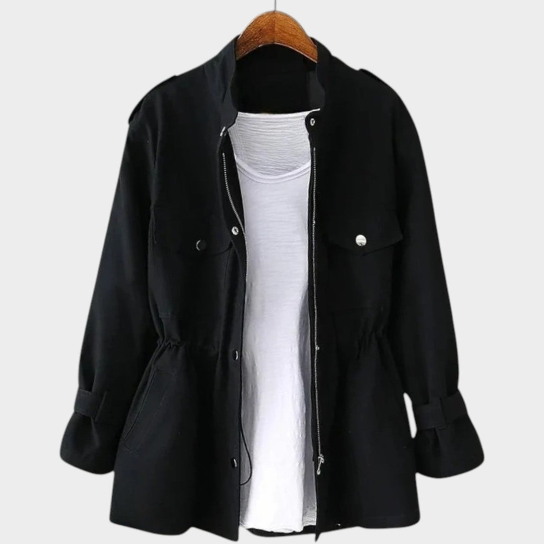 Women's Trench Coat Drawstring Waist Pocket Detail
