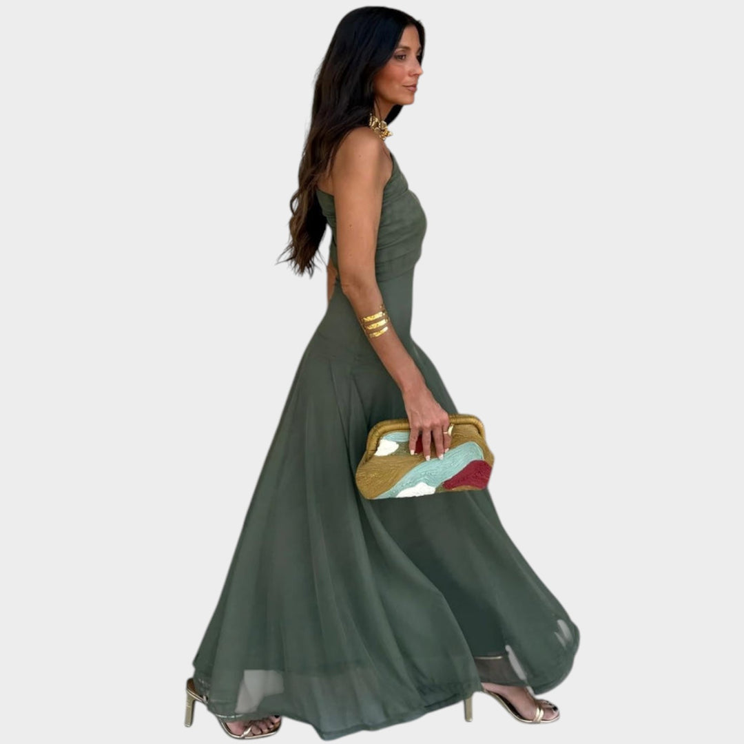 Sheer Flow Off-Shoulder Maxi Dress