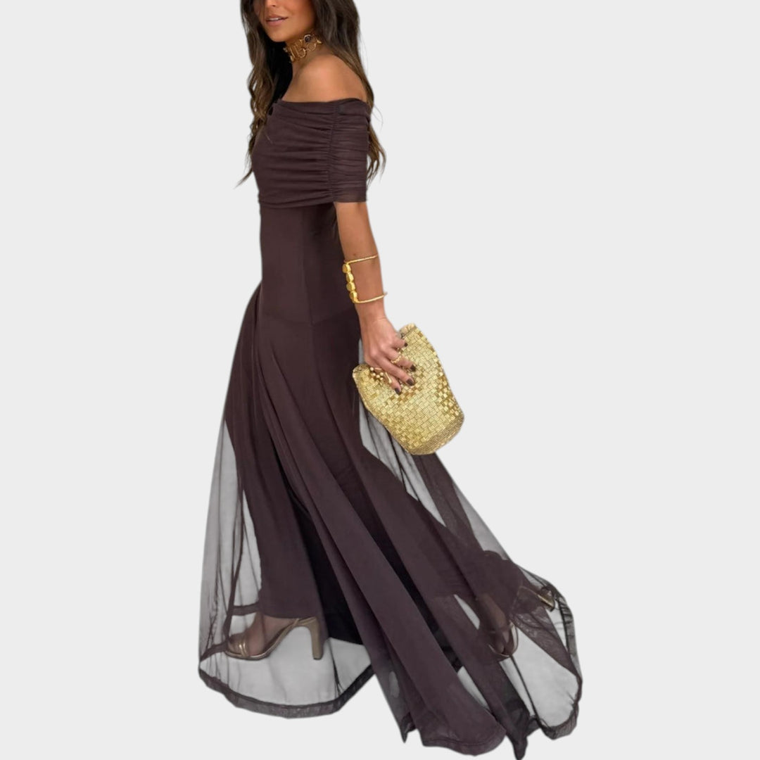 Sheer Flow Off-Shoulder Maxi Dress