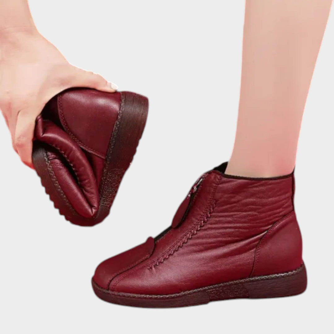 Women's Leather Ankle Boots Lined Slip-Resistant Side Zip